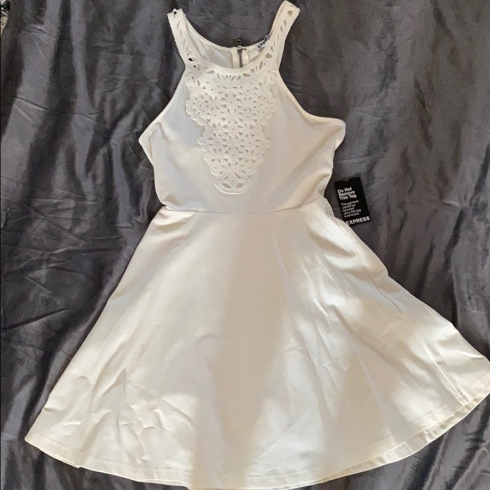 Ivory skater dress with lace detail
